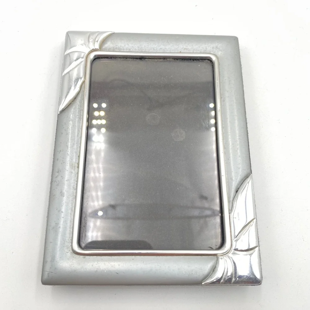 Vintage Art Deco Silver Tone Metal Picture Frame 3.5x5 Tabletop Easel Back